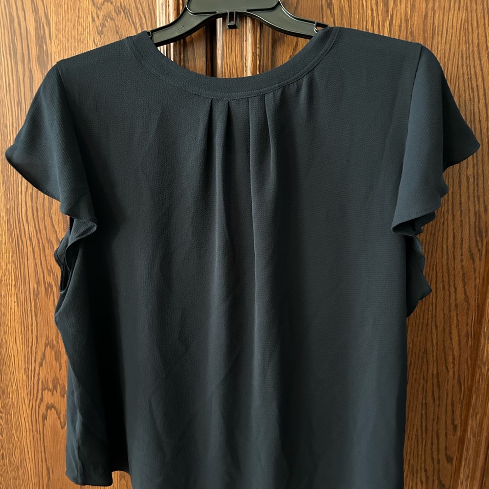 NWT Calvin Klein blouse with short ruffle sleeve, Polyester Spandex, Navy 2X - Picture 4 of 9